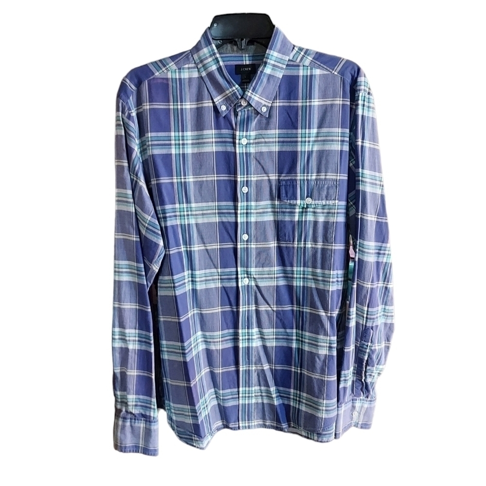 J. Crew Green and Blue Casual Button Down Shirt